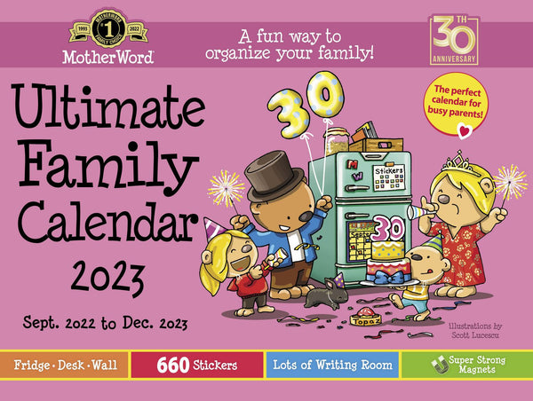 New Large MotherWord Ultimate Family Calendar, Value Version for Fridge, Wall, or Desk, 16-Month, 2023, English, 18 x 13.5 Inches