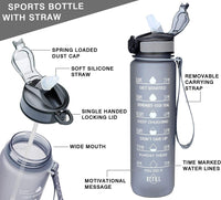 New 32oz Motivational Water Bottle With Straw,A Great Partner Timed Your Full Day's Water Drinking,Best Accessories For Sport, Gym,Running, Hiking---BPA Free & Soft Touch(Grey)