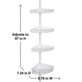 New White Tension Pole Shower Caddy with 4 Shelves, 60" to 97", Mainstays