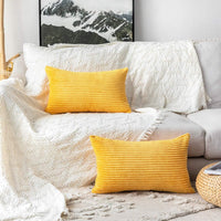 New MUDILY Pack of 2 Soft Velvet Striped Corduroy Cute Decorative Oblong Throw Pillow Covers, Sunflower Yellow 12 x 20 inch! Covers ONLY! Pillow inserts NOT Included!