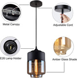 New Unique NAANN Adjustable Length Industrial Retro Black Vintage Pendant Light with Amber Glass Shade gives off an ambient light, E26 Base
