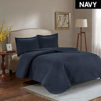 3 Piece Reversible Quilt set in Navy, KING! This product is the perfect coverlet to use as a layering piece or an alternative to your coverlet for a new solid look.
