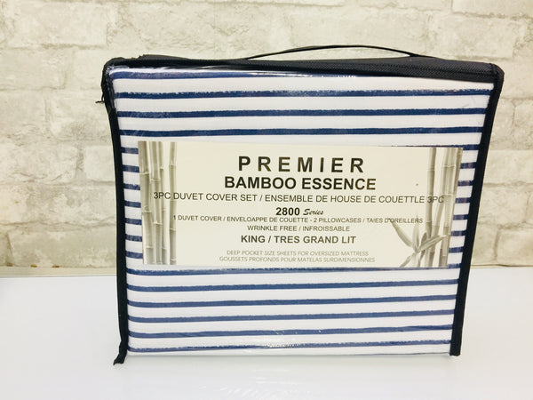 Brand new Premier Bamboo Essence 2800 Duvet Cover set, KING! Navy/White Stripe Print!