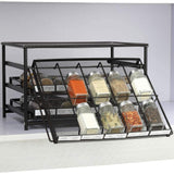 NEX Iron Spice Rack 3 Tier 30-Bottle Spice Drawer Organizer for Pantry Kitchen Cabinet, Metal, Brown! Bottles NOT included