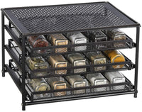 NEX Iron Spice Rack 3 Tier 30-Bottle Spice Drawer Organizer for Pantry Kitchen Cabinet, Metal, Brown! Bottles NOT included