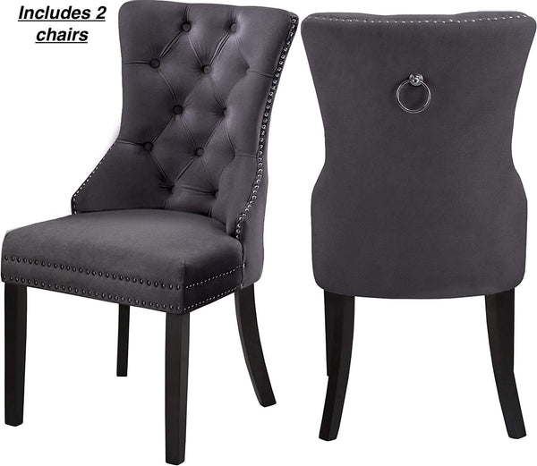 Set of 2 Luxurious Button tufted with Nailhead trim dark grey Dining chairs, Set of 2! Retails $445+