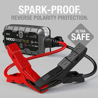 NOCO Boost Plus GB40 1000 Amp 12V UltraSafe Lithium Jump Starter! It's a car jump starter, portable power bank and LED flashlight. Recharge smartphones, tablets and other USB devices. It's easily rechargeable from any powered USB port in 3 hours!