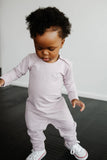 New  Ultra Soft Ultra Cozy High End BABY LONG ROMPER - LAVENDER by North Kinder, Made in Canada, Sz NB Newborn RETAILS $54+