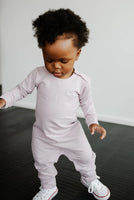 New  Ultra Soft Ultra Cozy High End BABY LONG ROMPER - LAVENDER by North Kinder, Made in Canada, Sz 6/12 Months RETAILS $54+