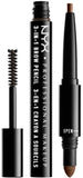 New NYX Professional Makeup 3 In 1 Brow Pencil, Soft Brown, Retails $30+