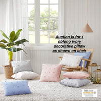 Urban Habitat Brooklyn Cotton Jacquard Pom Oblong Throw Pillow with 100% Polyester Filling for Bed Couch or Sofa, 14"X20", Ivory! Retails $65+