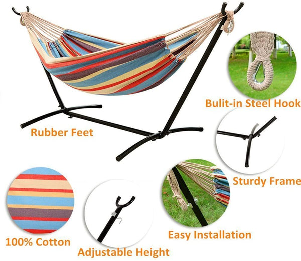Brand new, no box! Ohuhu 10FT Double Hammock 115"(L) x 48"(W) with Space Saving Steel Stand and Portable Carrying Case Up to 450lbs Capacity Indoor/Outdoor Use!