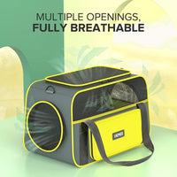 New OKMEE Soft Pet Carrier For Small Medium Cats Dogs Puppies, Cat Carrier With Big Space, 5 Mesh Windows, 3 Doors, Airline Approved, Escape-Proof, Breathable, Leak-Proof, Easy Storage, grey yellow