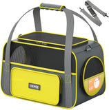 New OKMEE Soft Pet Carrier For Small Medium Cats Dogs Puppies, Cat Carrier With Big Space, 5 Mesh Windows, 3 Doors, Airline Approved, Escape-Proof, Breathable, Leak-Proof, Easy Storage, grey yellow