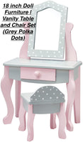 Olivia's Little World - Princess 18 inch Doll Furniture | Vanity Table and Chair Set (Grey Polka Dots) | Fits American Girls, Our Generation & More! Retails $80+