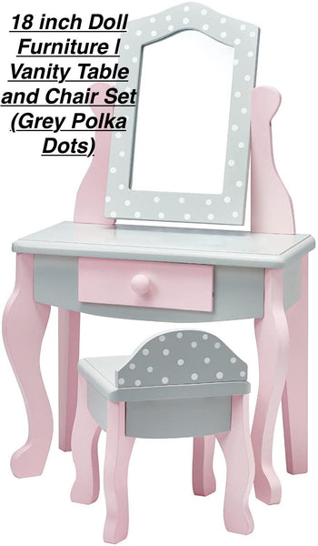 Olivia's Little World - Princess 18 inch Doll Furniture | Vanity Table and Chair Set (Grey Polka Dots) | Fits American Girls, Our Generation & More! Retails $80+