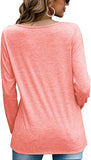 New OMSJ Women Button Down Blouse Long Sleeve T Shirts Casual Henley Tunic Top in Pink, Sz S!