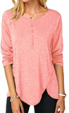 New OMSJ Women Button Down Blouse Long Sleeve T Shirts Casual Henley Tunic Top in Pink, Sz S!