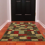 New Ottomanson Ottohome Collection Contemporary Boxes Design Area Rug, 3'3"W x 5'0"L, with Non-Skid Rubber Backing, Multicolour