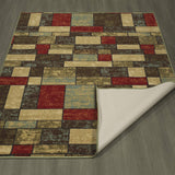 New Ottomanson Ottohome Collection Contemporary Boxes Design Area Rug, 3'3"W x 5'0"L, with Non-Skid Rubber Backing, Multicolour