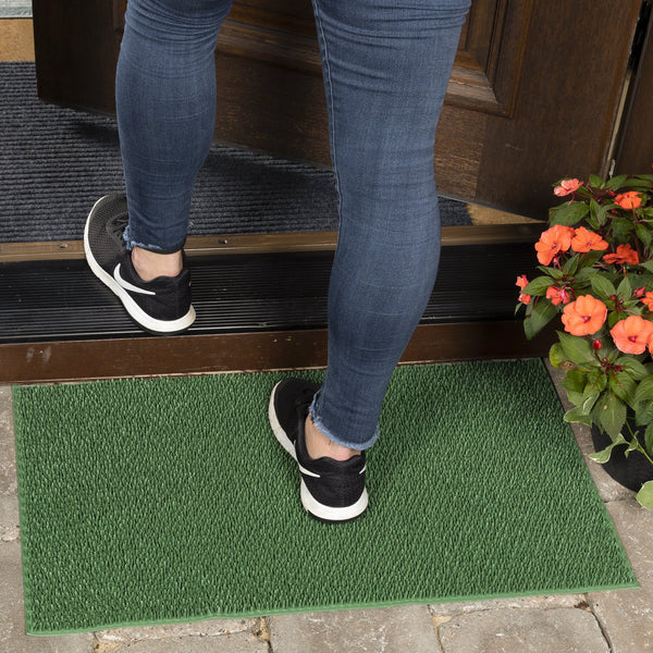 New Ottomanson Easy clean, Waterproof Non-Slip Indoor/Outdoor Rubber Doormat, 18 in. x 30 in., Green