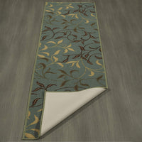 New Ottomanson Otto Home Contemporary Leaves Design Modern Runner Rug with Non-Skid Rubber Backing, Sage Green/Aqua Blue, 20" L x 59" W