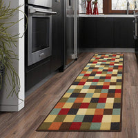 New Ottomanson Otto Home Contemporary Checkered Design Modern Runner Rug Runner with Non-SkidRubber Backing, 2'X7' Multi colour