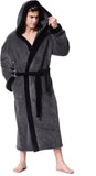 New OUFANG Men's Hooded Bathrobe in 2 Coloured Grey & Black Soft Spa Kimono Shawl Collar Hooded Long Robe Unisex, Men's Small, Women's Medium!