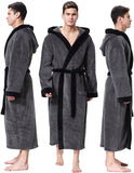 New OUFANG Men's Hooded Bathrobe in 2 Coloured Grey & Black Soft Spa Kimono Shawl Collar Hooded Long Robe Unisex, Men's Small, Women's Medium!