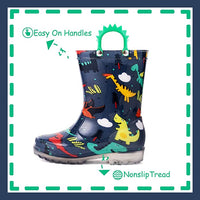 New OUTEE Adorable Printed Lightweight Waterproof Rain Boots for Toddler, Dinosaur print, Sz 8!