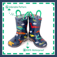 New OUTEE Adorable Printed Lightweight Waterproof Rain Boots for Toddler, Dinosaur print, Sz 8!