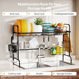 New Over The Sink Dish Drying Rack - iSPECLE Stainless Steel Dish Rack Above Sink Shelf, Rustproof Dish Drainer for Kitchen Counter, Black