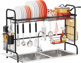 New Over The Sink Dish Drying Rack - iSPECLE Stainless Steel Dish Rack Above Sink Shelf, Rustproof Dish Drainer for Kitchen Counter, Black