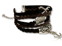 Brand new Trendy Women's Multilayered Brown Black Leather Charm Silver Infinite Owl Anchor Charm Leather Braided Bracelet. Material: Alloy, PU Leather, Wax String. Size: Length is about 17cm-22cm