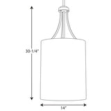 New Large 30" Progress Lighting (P5046-09) 2 - Light Unique / Statement Drum Pendant with White silk mylar shade, brushed nickel