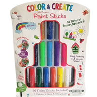 Awesome Colour & Create Paint Sticks (16 Pieces), Mess Free! Requires no brushes or water! They are mess free, non toxic and dry in just 90 seconds. Great for cardboard, paper, wood, & more!