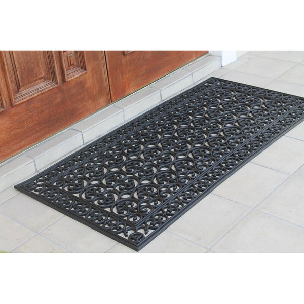 New Wayfair Black Totnes First Impression Rubber Paisley 60 in. x 30 in. Non-Slip Outdoor Door Mat, Black! Retails $130+