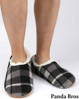 Brand new Panda Bros Slipper Socks Soft Cozy Thick House Indoor Boot Sock Shoes with Anti-Skid Bottom Soles for Men Black/grey Plaid, Fits 10-13