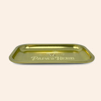 New 10" x 6" Papa's Herb Aluminum Rolling Tray with silkscreened logo, Brass/Gold Finish!