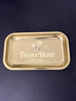 New 10" x 6" Papa's Herb Aluminum Rolling Tray with silkscreened logo, Brass/Gold Finish!