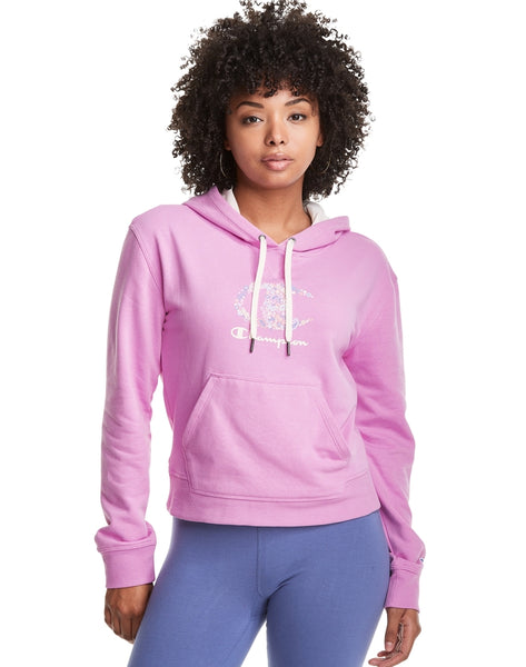 New Women's Campus French Terry Hoodie, Paisley Logo, colour is paper orchid, Sz S! Retails $80+