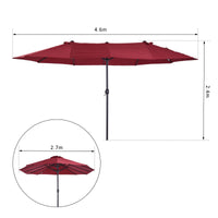 New in box! Amazing Outsunny 15ft Outdoor Twin Patio Umbrella Garden Double-Sided Market Parasol Sun Shelter with Crank (Wine Red), Stand Not Included
