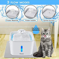 New Pet Fountain, Parner Quiet Flower Automatic Cat Water Fountain, 2.5L LED Flower Dispenser with Water Level Indicator for Cat Dog Pets, Free 4pcs Filter and Silica Pad