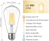 LVWIT ST64 LED Filament Bulb, Dimmable 800 Lumens, E26 Medium Base 60W Bulbs, 2700K Warm White, Edison Style Light Bulbs, 6 Pack - Retails $37+