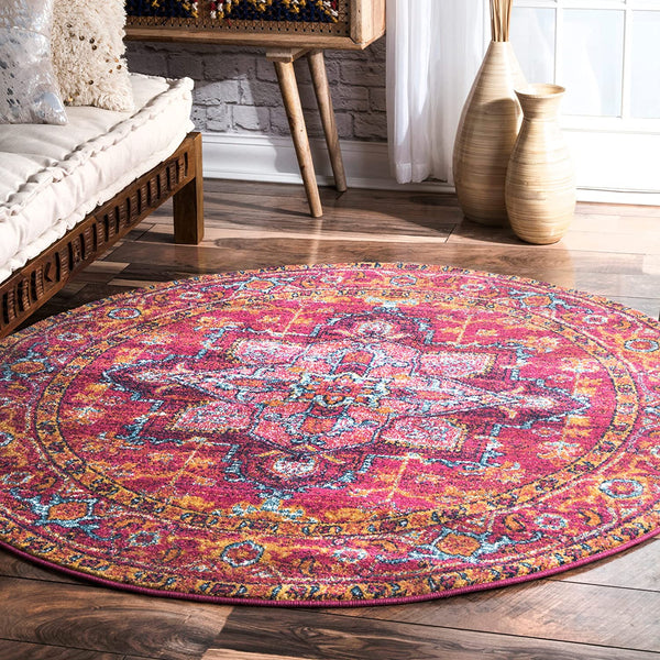 New Wayfair nuLOOM RZBD32A Fancy Persian Vonda Round Rug, 5' Round, Pink, Retails $140+