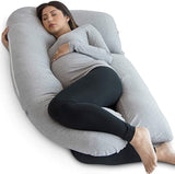 New PharMeDoc Pregnancy Pillow U-Shape Full Body Maternity Support Detachable Extension (Grey Jersey Cover)
