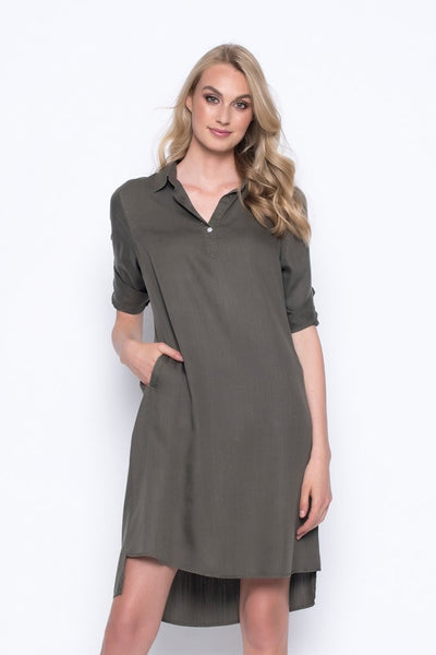 New with tags! Women's Lightweight Ultra Comfortable Half-Button Shirt Dress in New Olive, Sz 16! Retails $106+