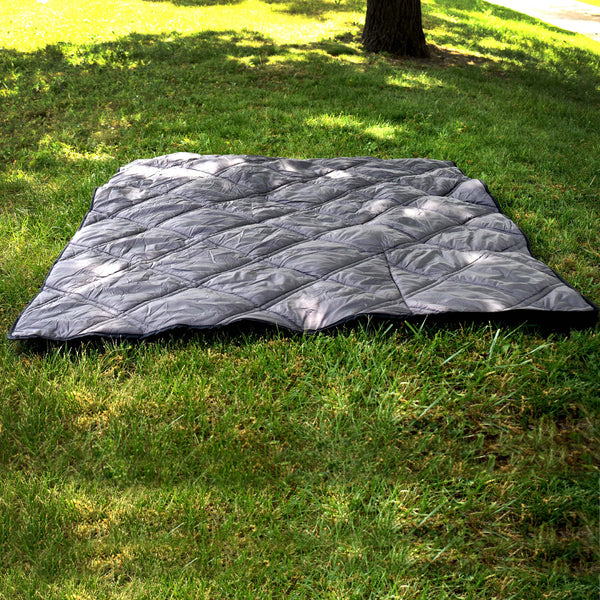 Packable Pillow Blanket - Branded, Grey/Black, Great for picnics, beach, camping, Packs neatly into a zippered square pillow, Retails $65+