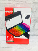 FineLife Pill Organizer Wallet! 7 day colour coded pill boxes with boxes for up to 4 dosage times of each day in an easy snap case.