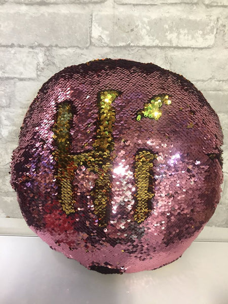 12 Inch Round Magic Mermaid Pillow - Pink/Gold Sequins!